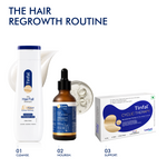 Three tinfal hair care products arranged on a white background 