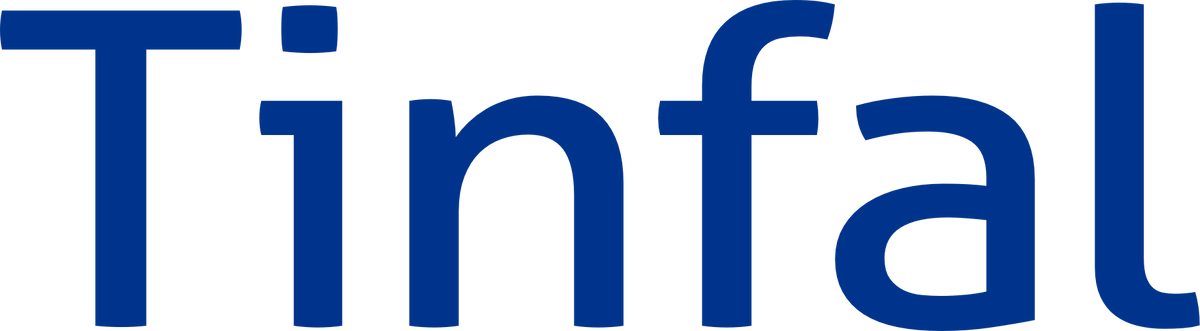 The wordmark tinfal appears in a bold rounded blue typeface