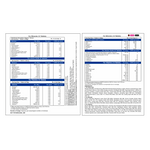 Two printed informational sheets side by side with tables and text