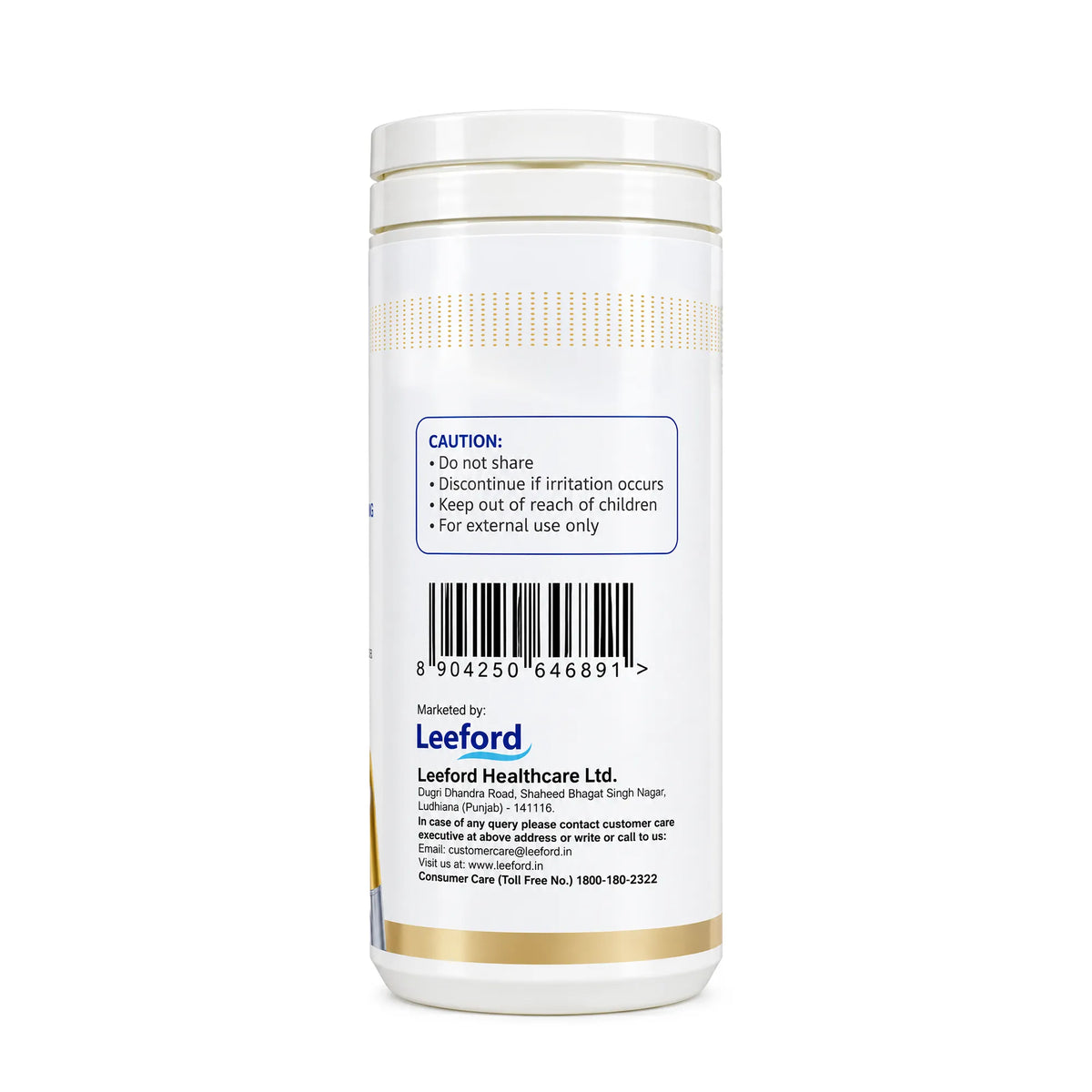 Back view of Tinfal product packaging showing caution instructions, barcode etc  
