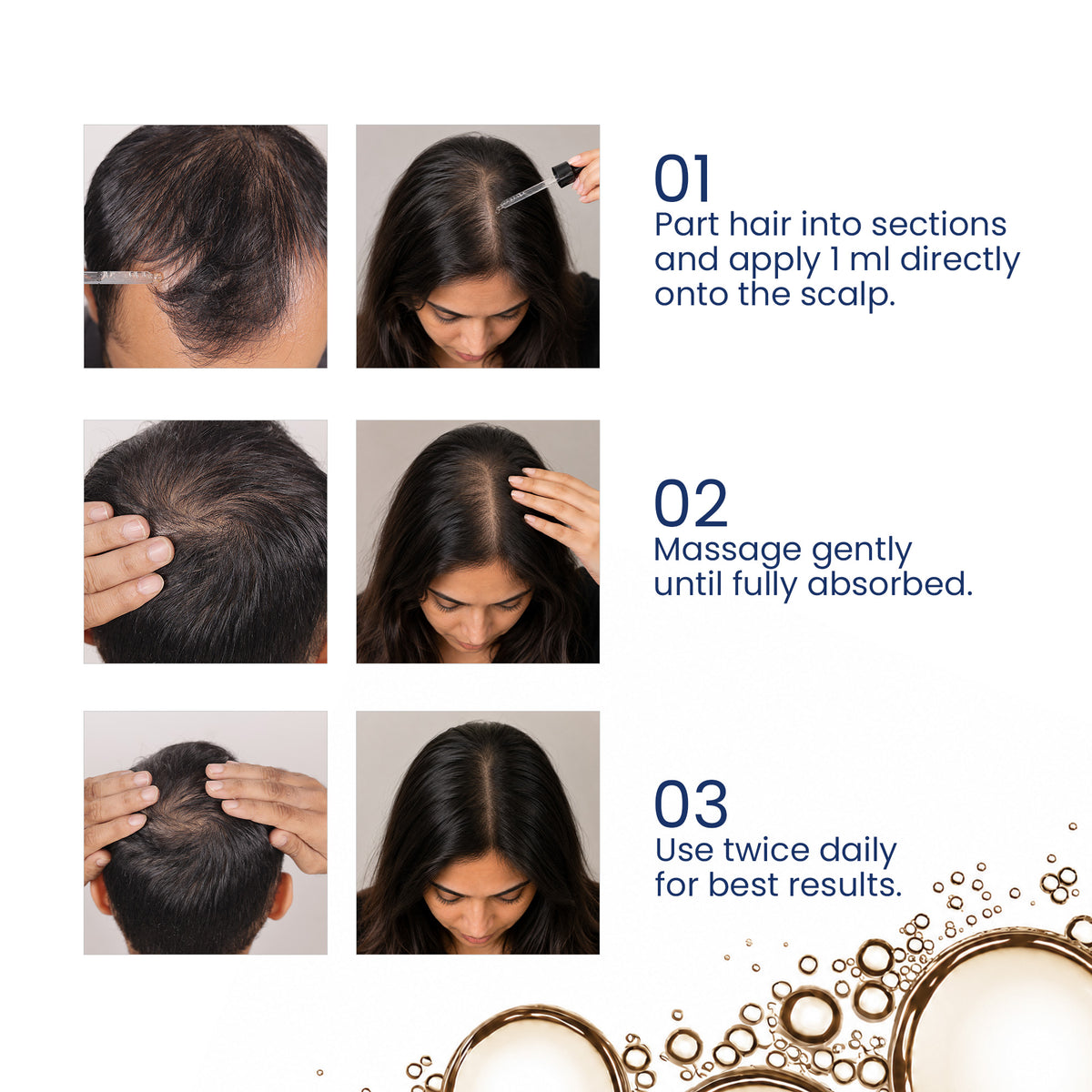 Step-by-step instructions on how to apply hair regrowth serum